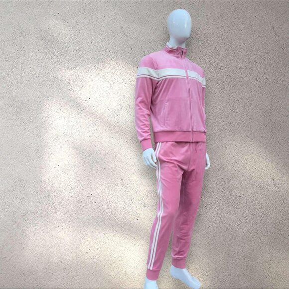 Men’s Sergio Tacchini Pink | Gardenia Pipping Velour Full Zip Tracksuit NWT - Picture 2 of 6